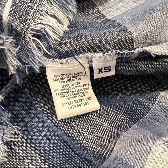 Anthropologie Bella dahl gauze cotton linen blue plaid button down shirt‎ - Picture 4 of 7